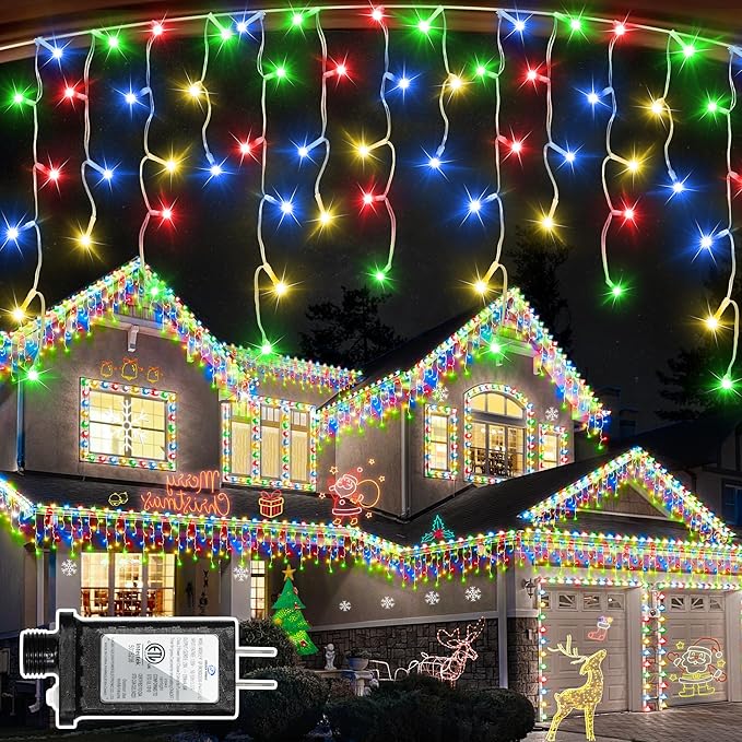 810 LED Christmas Lights Outdoor 82FT with 180 Drops, Christmas Decorations Hanging Lights 12 Modes, Dimmable Outsite Fairy String Lights for Wedding Party Holiday Winter Wonderland Decor Multicolor