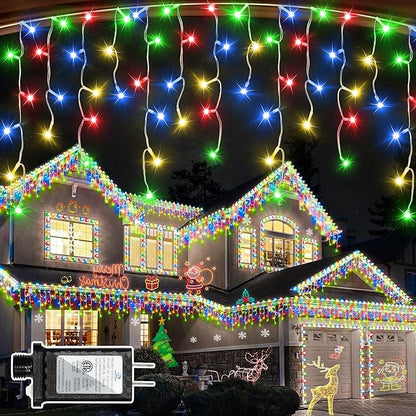 810 LED Christmas Lights Outdoor 82FT with 180 Drops, Christmas Decorations Hanging Lights 12 Modes, Dimmable Outsite Fairy String Lights for Wedding Party Holiday Winter Wonderland Decor Multicolor
