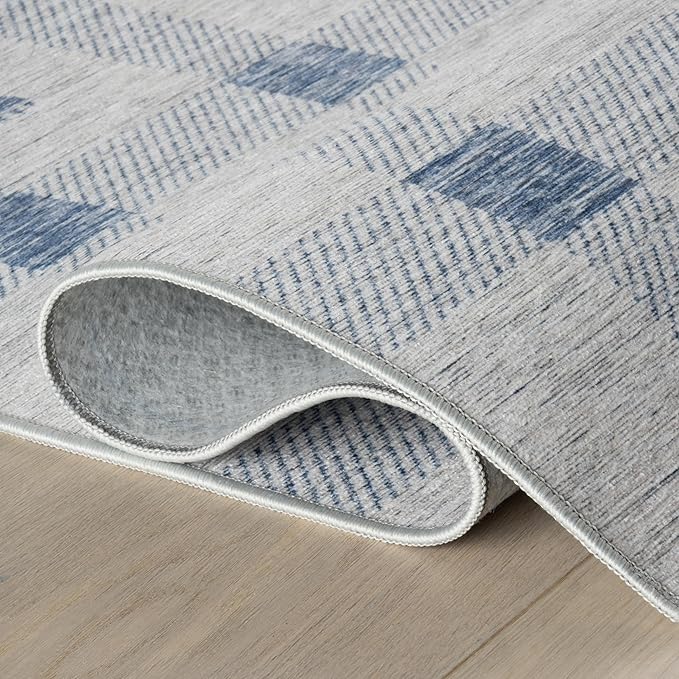 Dash & Albert Valen Plaid Blue Machine Washable Rug, 7.5 X 9.5 Feet, Blue/White Plaid Pattern