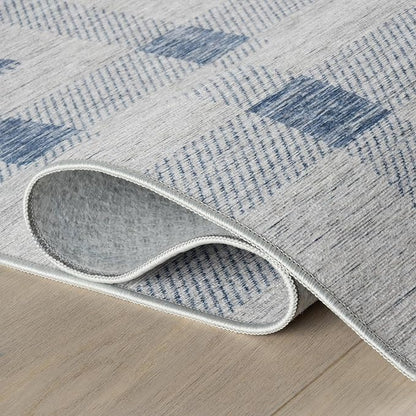 Dash & Albert Valen Plaid Blue Machine Washable Rug, 8.5 X 11.5 Feet, Blue/White Plaid Pattern
