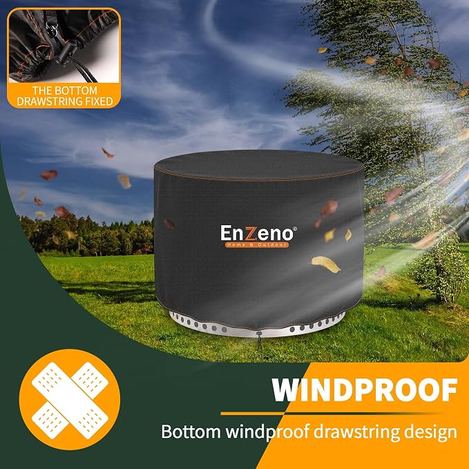 Enzeno Fire Pit Cover Round for Solo Stove Yukon 30-32",Waterproof Oxford Cloth Fire Pit Cover,Fits for Gas/Table/Bowl Fire pits - 33" D X 18" H