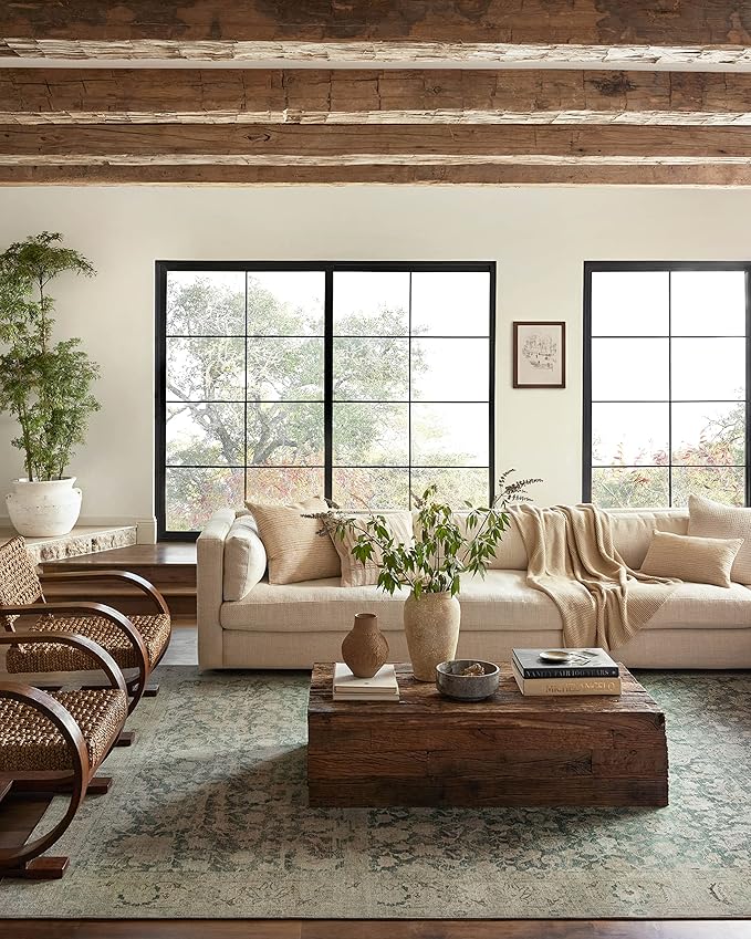 Loloi Magnolia Home by Joanna Gaines Sinclair Collection SIN-05 Jade/Sand 2'-3" x 11'-6", .25" Pile Height, Machine Washable, Runner Rug