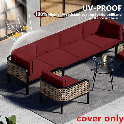 14 Piece Outdoor Patio Waterproof Cushion Covers, Fits 6-Seat Wicker Rattan Sectional Couch Chair Furniture Cover Replacement Set - Fade-Resistant Patio Cushion Covers with Zipper