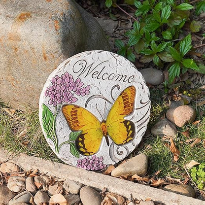 Garden Décor Stepping Stones Outdoor - Resin Butterfly Decorative Stone Bright Color Memories Pavers Outdoor for Garden Yard 10 * 10 * 0.75 Inch
