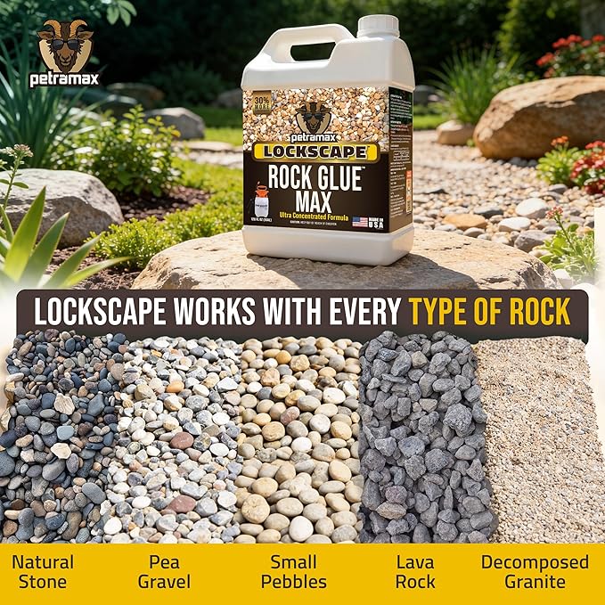 Petra Max Rock Glue for Landscaping, 32 Ounce - Ground Coverage & Pet Safe Mulch Glue for Rocks - Lockdown Gravel/Pebbles/Stones - Sticky Clear Gravel Binder & Decomposed Granite Stabilizer (50 Sq Ft)