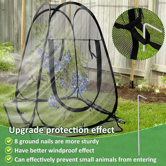 Pop Up Mesh Plant Protectors from Animals,Large Plant Netting Guard Cover with 8 Stake Crop Cage Fine Mesh Plant Tents for Protect Flower Tomato Vegetable from Deer Cat Bird Squirrel, 28x28x34 in