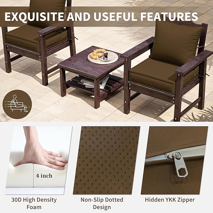 Premium Outdoor Seat Cushion Chair Cushions for Patio Furniture 19 L X 19 W X 4 H Waterproof & Fade Resistant Deep Seat and Backrest Cushion Set with Removable Covers for Chair, Sofa