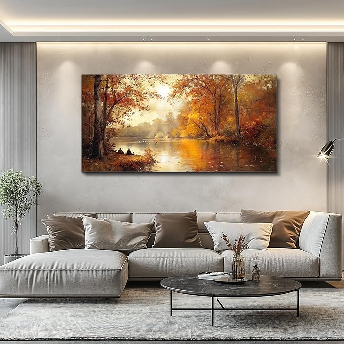 FUHAIHUA Canvas Wall Art For Living Room Large Wall Decor For Bedroom Modern Office Wall Decorations Saffron Yellow Tree Landscape Painting Forest Pictures Artwork Ready To Hang Home Decor 20"x40"