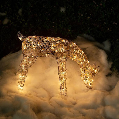 Alpine Corporation Grazing Rattan Reindeer Decoration with Warm White Lights, Christmas Decoration