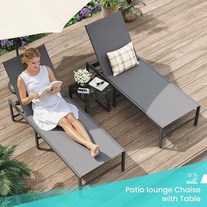 Amopatio Outdoor Lounge Chairs Poolside Chaise Lounge for Patio | Weather Resistant Rust Free Frame Breathable Textilene 5-Position Adjustable Backrest 400 LBS Capacity