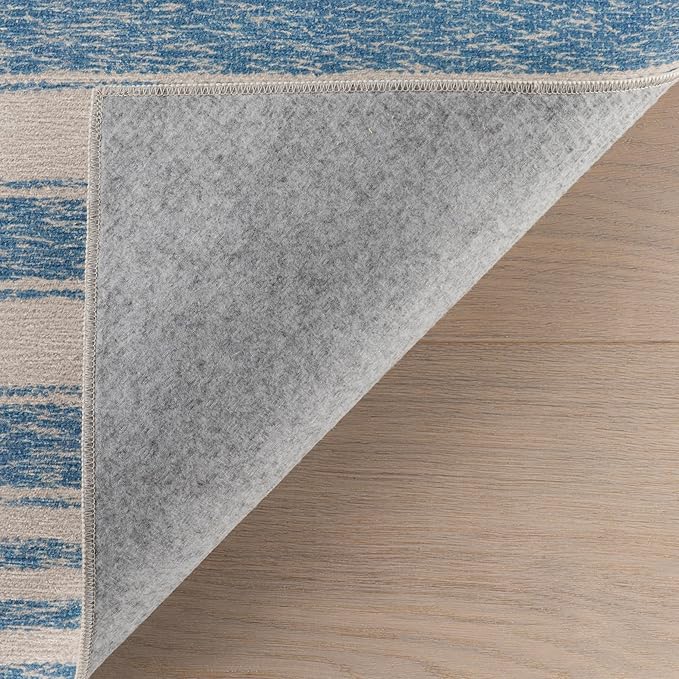 Dash & Albert Vion Blue Machine Washable Rug, 7.5 X 9.5 Feet, Blue/Grey Stripe Pattern