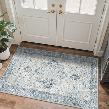 GENIMO Outdoor & Indoor Area Rug 3'x 5', Waterproof, Non-Shedding, Easy Cleaning, Boho Mat for Patio, Living Room, Balcony, Dining Room, RV, Deck, Bedroom, Camping, Outside Carpet,Blue