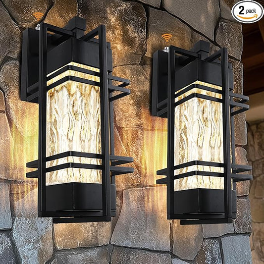 Dusk to Dawn Outdoor Front Porch Light Fixtures Wall Mount,2 Pack Sensor Exterior Lighting Fixtures for House, Waterproof Wall Sconce Lights, Outside Lantern Lamp for Garage, Doorway(Bulb Included)