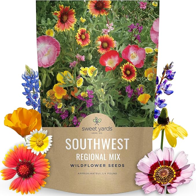 Southwest Regional Mix - Bulk 1/4 Pound Pouch - 60,000 Flower Seeds for Planting - Wildflower Mix