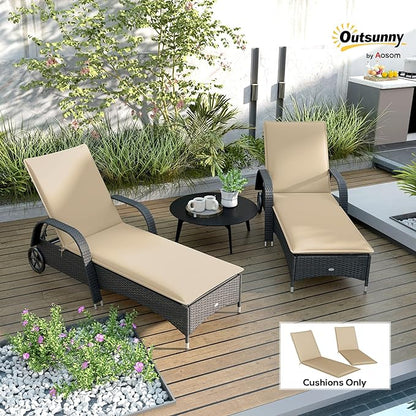 Outsunny Outdoor Lounge Chair Cushion Set of 2, UPF50+ 200gsm Fabric and 25D High-Density Foam, Foldable Patio Chaise Lounge Cushion Set, Fade Resistant for Lawn Pool, 76" x 23", Beige