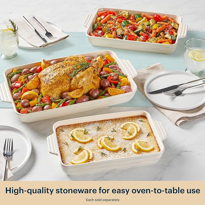 Pyrex 3QT (9" x 13") Rectangular Ceramic Baking Dish, Casserole Dish with Handles, Oven Safe and Durable Bakeware