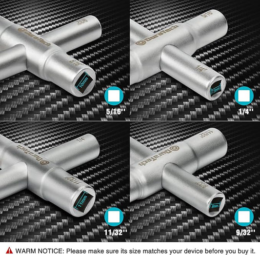 DURATECH 4 Way Sillcock Key, 1/4", 9/32", 5/16", 11/32", 1-Pack, for Valve, Faucet, and Spigots