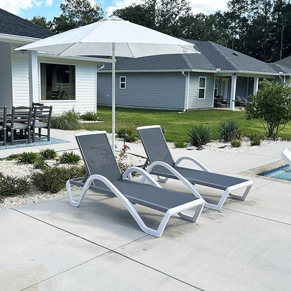 PURPLE LEAF Patio Chaise Lounge Chair Set Outside Aluminum Plastic Stackable Tanning Chairs with Armrests and Side Table for Pool Sunbathing Beach Deck Outdoor Lounger, Gray