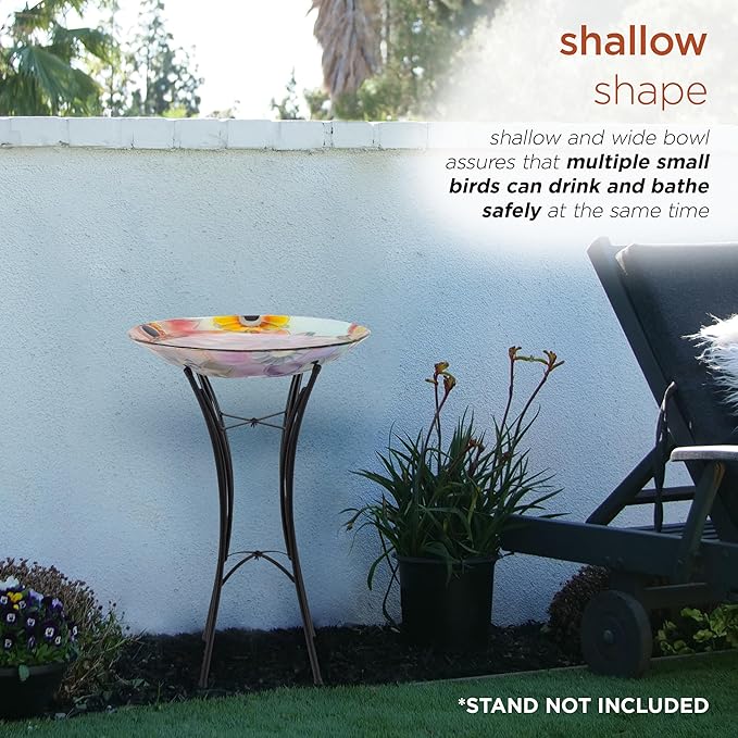 Alpine Corporation 18" Outdoor Birdbath Bowl Topper with Metal Stand, Garden Decor