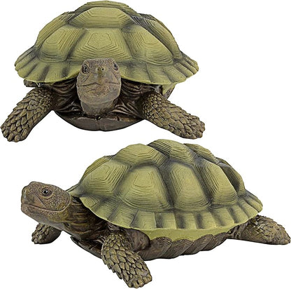Design Toscano Gilbert the Box Turtle Indoor/Outdoor Garden Decor Animal Statue, Set of Two, 9 Inch Long, Cast Stone Resin, Green Painted Finish