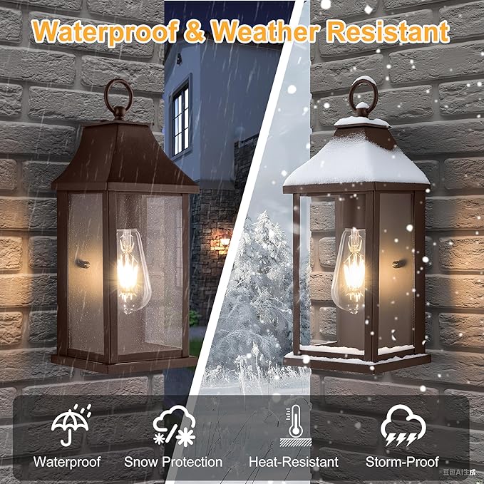 Dusk to Dawn Outdoor Wall Lights, Oil Rubbed Bronze Outdoor Light Fixtures, 15" Exterior Wall Sconce Lights, Waterproof Outside Lantern Lamp for Porch, Front Door, Garage