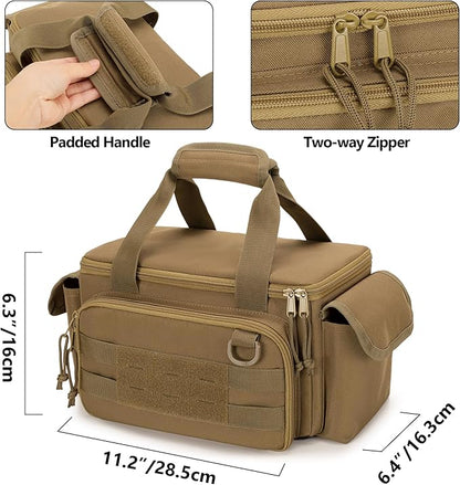 Rexmica Small Tool Bag with Anti-friction and Thick Padded Bottom, Tool Storage Organizer for Men, Tactical Bag, Range Bag, Multi-functional Work Tote for Repairman, Electrician, Carpenters (Khaki)