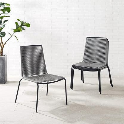 Crosley Furniture Fenton 4-Piece Stackable Outdoor Chair Set, Wicker Patio Chairs for Dining, Conversation, Matte Black/Gray