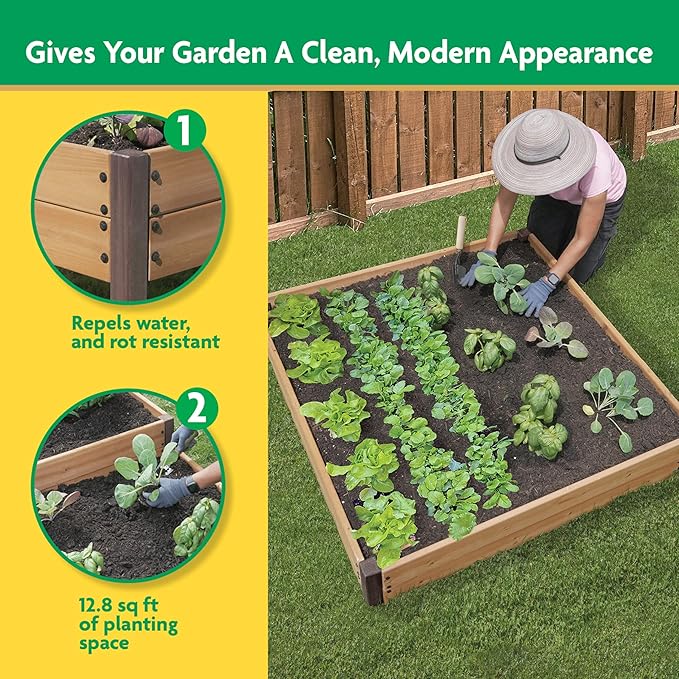 Miracle-GRO 4 x 4 Ft. Wooden Raised Garden Bed, 12.8 Cu. Ft. Above Ground Garden with Powder-Coated Metal Brackets for Decks and Yards