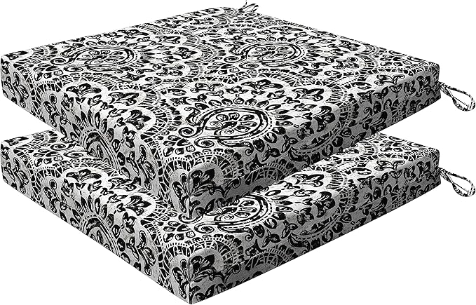 Honeycomb Indoor/Outdoor Sorrento Black and White Dining Seat Cushions: Recycled Polyester Fill, Weather Resistant, Pack of 2 Patio Cushions: 20 inch W x 20 inch D x 4 inch T, 2 Count (Pack of 1)