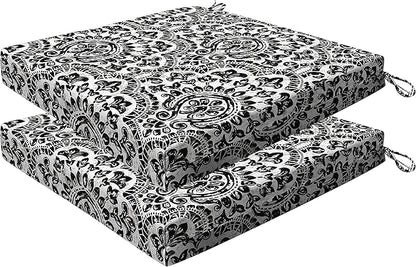 Honeycomb Indoor/Outdoor Sorrento Black and White Dining Seat Cushions: Recycled Polyester Fill, Weather Resistant, Pack of 2 Patio Cushions: 20 inch W x 20 inch D x 4 inch T, 2 Count (Pack of 1)