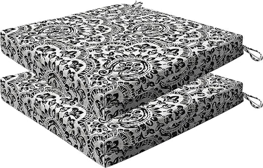 Honeycomb Indoor/Outdoor Sorrento Black and White Dining Seat Cushions: Recycled Polyester Fill, Weather Resistant, Pack of 2 Patio Cushions: 20 inch W x 20 inch D x 4 inch T, 2 Count (Pack of 1)
