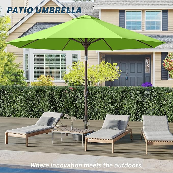 PatioKingdom 10FT Patio Umbrella with Push Button Tilt and Crank, Outdoor Market Umbrella with 8 Fiberglass Ribs, UV Protection Table Umbrella for Pool,Backyard,Garden,Deck(Apple Green, 10FT)