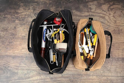 Heavy Duty Waxed Canvas Tool Bag, Multi-Purpose Waterpoof Garden Tote Bag, Portable Carry On Pouch (Black)
