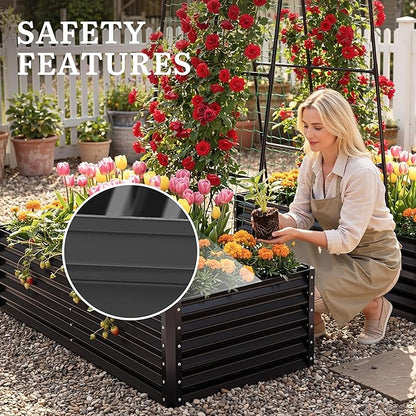 YITAHOME 2pcs 6x3x1.5ft Galvanized Raised Garden Bed with Tall Arch Trellis, Galvanized Planter Box with Trellis, Vertical Netting, Gloves, Outdoor Flower Bed for Climbing Plants, Vegetables, Black