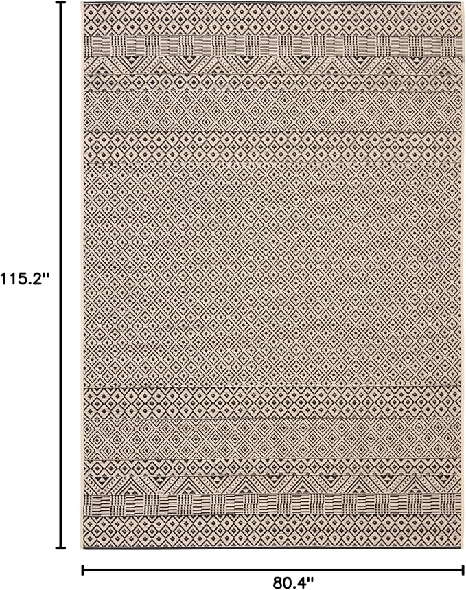 SAFAVIEH Washable Rug Outdoor Courtyard Collection - 6'7" x 9'6", Beige & Black, Non-Shedding & Easy Cleaning, Ideal for Patio, Backyard, Mudroom (CY6235-25612)