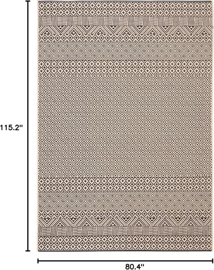 SAFAVIEH Washable Rug Outdoor Courtyard Collection - 6'7" x 9'6", Beige & Black, Non-Shedding & Easy Cleaning, Ideal for Patio, Backyard, Mudroom (CY6235-25612)
