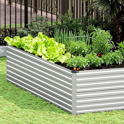 Vengarus 8x4x2FT Galvanized Raised Garden Bed Kit, Deep Root Planter Box Outdoor Large Planter Raised Beds for Planting Flowers,Vegetables and Herbs-Silver