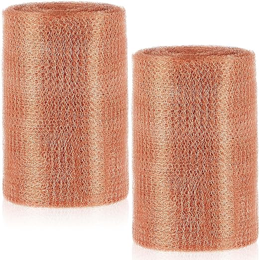 Gisafai 8" x 100 ft Copper Mesh Rodent Control Copper Wool for Slugs Rustproof DIY Hole Filler Pure Wire Mesh for Bat Snail Bird Pest Rodent Control Gap Blocker Fill Fabric Hole Gardening (2 Roll)