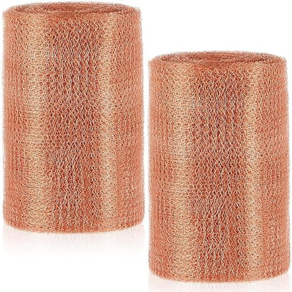 Gisafai 8" x 100 ft Copper Mesh Rodent Control Copper Wool for Slugs Rustproof DIY Hole Filler Pure Wire Mesh for Bat Snail Bird Pest Rodent Control Gap Blocker Fill Fabric Hole Gardening (2 Roll)