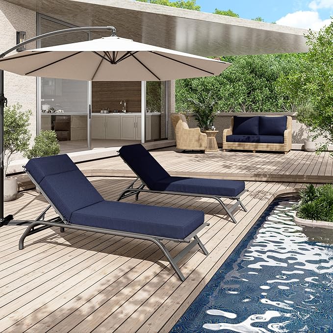 2 Pcs Chaise Lounge Cushions Outdoor, 72" L X 21" W X 4" D Lounge Chair Cushions for Outdoor Furniture, High-Density Foam Patio Chaise Cushion-Waterproof Fade-Resistant ThickPatio lounge chair cushion