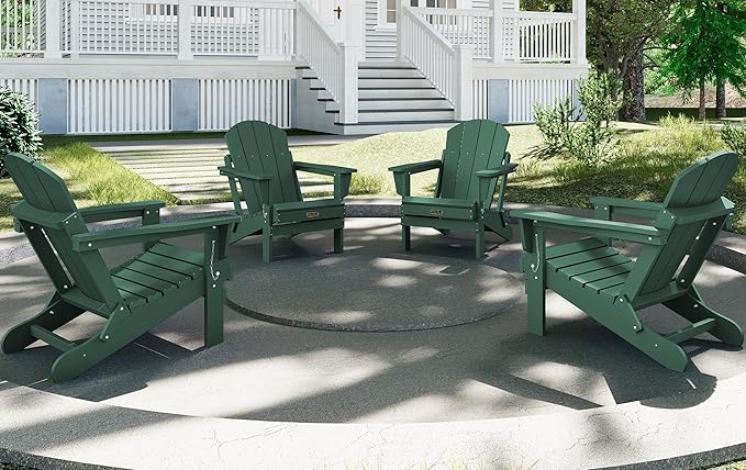 SERWALL Folding Adirondack Chair Outdoor Adirondack Chairs Weather Resistant Patio Chair Weather Resistant for Patio Deck Garden, Backyard Deck, Fire Pit - Green