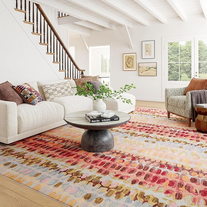 Dash & Albert Paint Chip Pastel Machine Washable Rug, 5 X 8 Feet, Multicolored Geometric Pattern