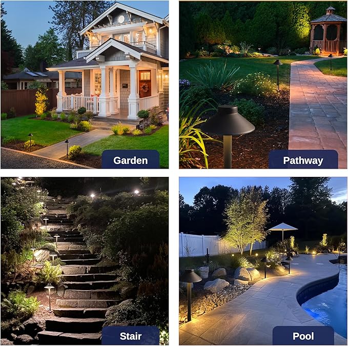 Gardenreet Low Voltage Landscape Sidewalk Lighting, Solid Brass Pathlights, LED Driveway Warm Light Waterproof, Hat Shaped 12V Wired Bronze for Walkway Garden with 3W 270LM 3000K G4 Bulb (6 Pack)