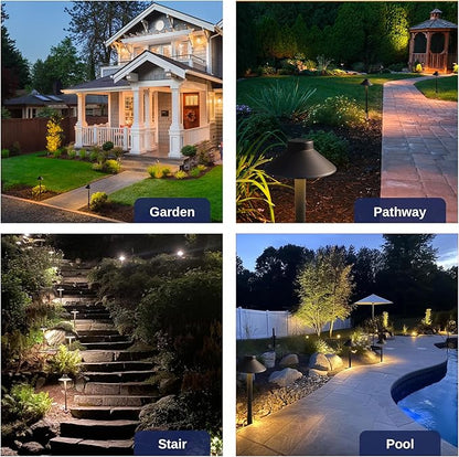 Gardenreet Low Voltage Landscape Sidewalk Lighting, Solid Brass Pathlights, LED Driveway Warm Light Waterproof, Hat Shaped 12V Wired Bronze for Walkway Garden with 3W 270LM 3000K G4 Bulb (6 Pack)