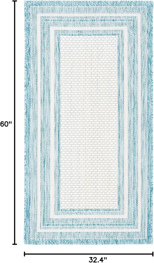 SAFAVIEH Washable Rug Outdoor Courtyard Collection - 2'7" x 5', Ivory & Aqua Blue, Non-Shedding & Easy Cleaning, Ideal for Patio, Backyard, Mudroom (CY8475-53612)