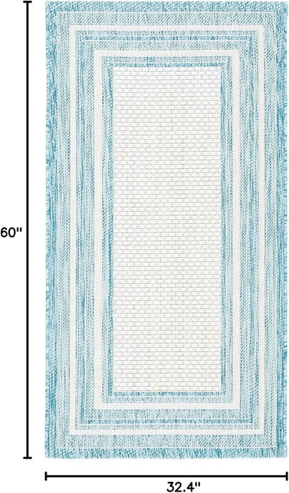 SAFAVIEH Washable Rug Outdoor Courtyard Collection - 2'7" x 5', Ivory & Aqua Blue, Non-Shedding & Easy Cleaning, Ideal for Patio, Backyard, Mudroom (CY8475-53612)