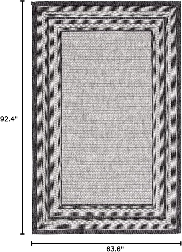 SAFAVIEH Washable Rug Outdoor Courtyard Collection - 5'3" x 7'7", Light Grey & Black, Non-Shedding & Easy Cleaning, Ideal for Patio, Backyard, Mudroom (CY8475-37612)