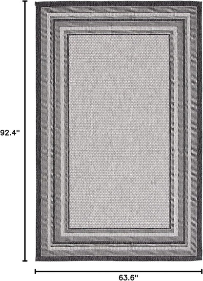 SAFAVIEH Washable Rug Outdoor Courtyard Collection - 5'3" x 7'7", Light Grey & Black, Non-Shedding & Easy Cleaning, Ideal for Patio, Backyard, Mudroom (CY8475-37612)