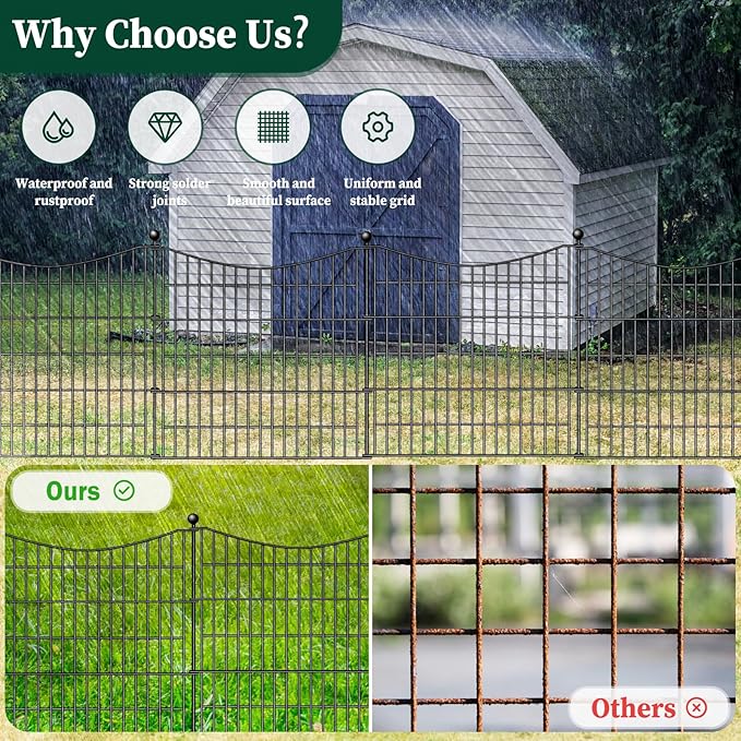 10 Panels No Dig Dog Fence Outdoor for Yard, 32 in(H) X 23.6 ft(L) Decorative Tall Garden Fence Animal Barrier, Rustproof Metal Wire Garden Edging and Borders, Temporary Fencing Stakes