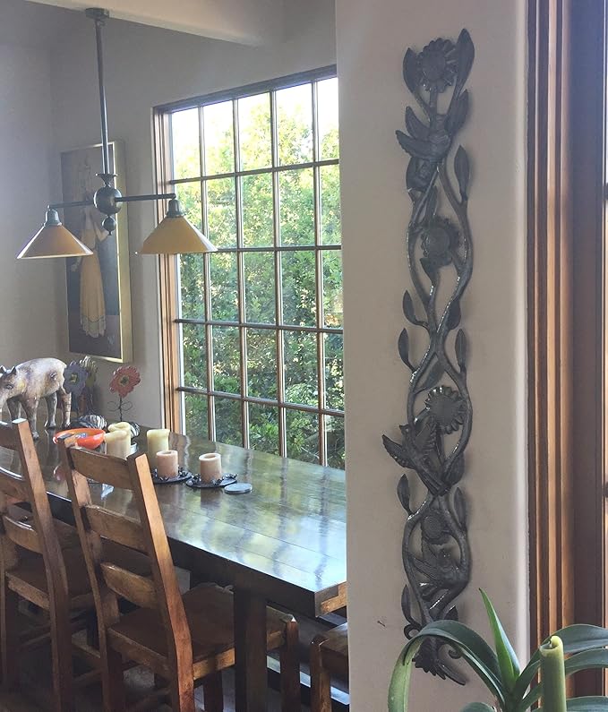 It's Cactus Metal Garden Art Sunflowers and Birds, Light Weight Steel Drum Haitian Decor, Home Wall Flower Plaque 5 X 33 Inches, Fair Trade (Sunflowers and Birds)